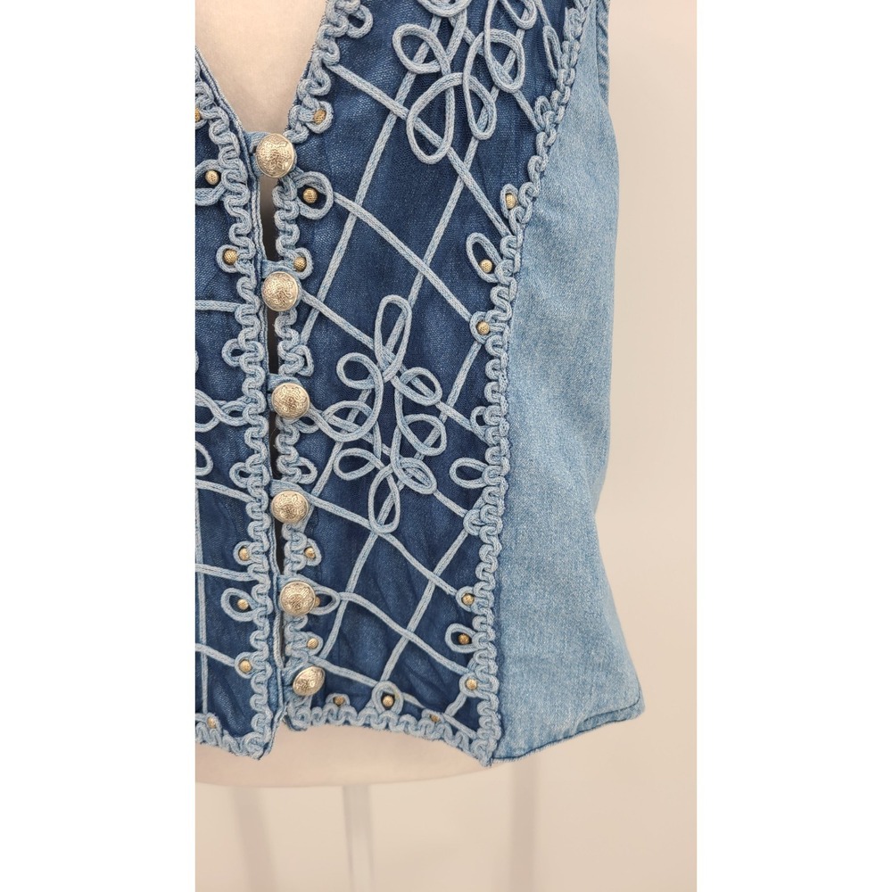 Western Festival Retro Women Vest Medium Mesh Floral Silver Button Studs Tie - Picture 2 of 14
